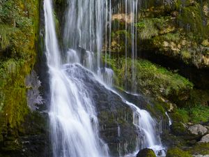 Превью обои водопад, каскад, камни, мох, пейзаж