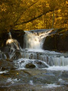 Превью обои водопад, каскад, камни, деревья, осень