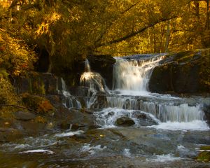 Превью обои водопад, каскад, камни, деревья, осень