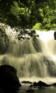Превью обои водопад, каскад, пейзаж, природа, деревья
