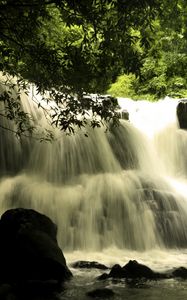 Превью обои водопад, каскад, пейзаж, природа, деревья