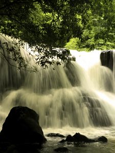 Превью обои водопад, каскад, пейзаж, природа, деревья