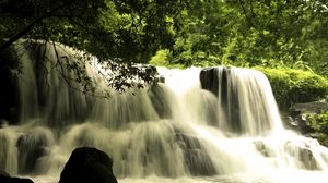 Превью обои водопад, каскад, пейзаж, природа, деревья