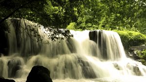 Превью обои водопад, каскад, пейзаж, природа, деревья