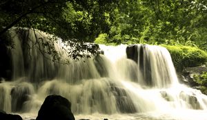 Превью обои водопад, каскад, пейзаж, природа, деревья