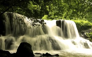 Превью обои водопад, каскад, пейзаж, природа, деревья