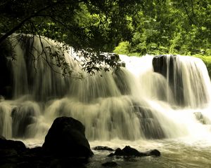 Превью обои водопад, каскад, пейзаж, природа, деревья