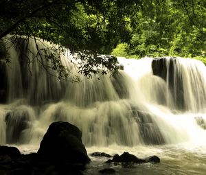 Превью обои водопад, каскад, пейзаж, природа, деревья