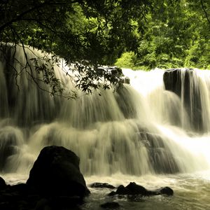 Превью обои водопад, каскад, пейзаж, природа, деревья