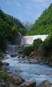 Превью обои водопад, каскад, вода, горы, пейзаж, природа