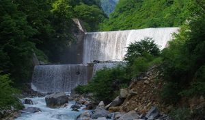 Превью обои водопад, каскад, вода, горы, пейзаж, природа