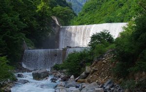 Превью обои водопад, каскад, вода, горы, пейзаж, природа