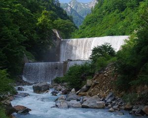 Превью обои водопад, каскад, вода, горы, пейзаж, природа