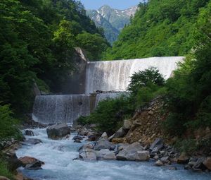 Превью обои водопад, каскад, вода, горы, пейзаж, природа