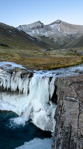 Превью обои водопад, лед, долина, горы, природа