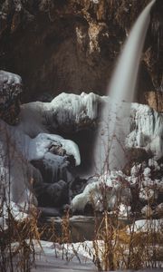 Превью обои водопад, лед, скалы, мороз, зима