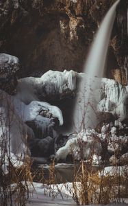 Превью обои водопад, лед, скалы, мороз, зима