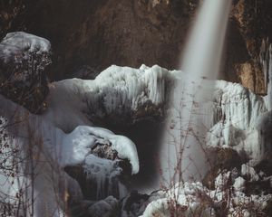 Превью обои водопад, лед, скалы, мороз, зима