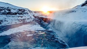 Превью обои водопад, лед, снег