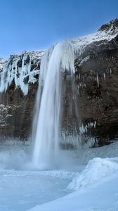 Превью обои водопад, лед, снег, зима, пейзаж