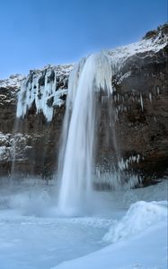 Превью обои водопад, лед, снег, зима, пейзаж