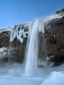 Превью обои водопад, лед, снег, зима, пейзаж