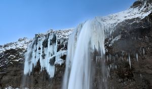 Превью обои водопад, лед, снег, зима, пейзаж