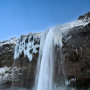 Превью обои водопад, лед, снег, зима, пейзаж