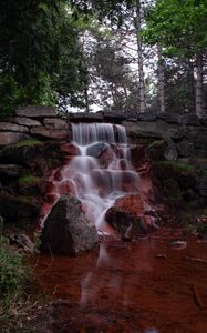 Превью обои водопад, лес, вода, камни, природа, пейзаж