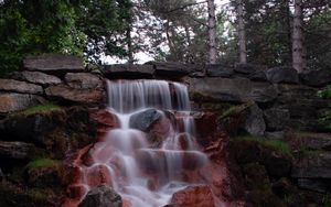 Превью обои водопад, лес, вода, камни, природа, пейзаж