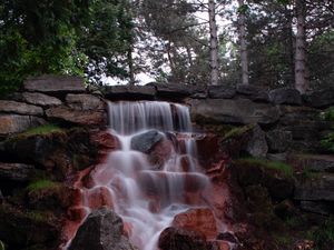 Превью обои водопад, лес, вода, камни, природа, пейзаж