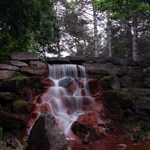 Превью обои водопад, лес, вода, камни, природа, пейзаж