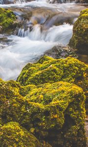 Превью обои водопад, мох, камни, течение