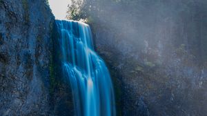 Превью обои водопад, мох, камни, обрыв, скала