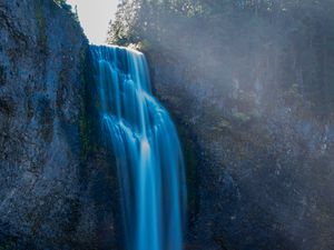 Превью обои водопад, мох, камни, обрыв, скала