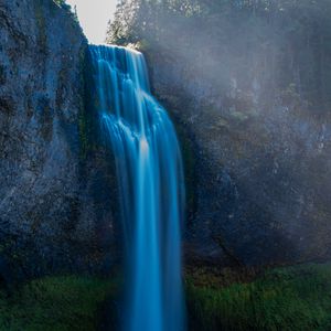 Превью обои водопад, мох, камни, обрыв, скала