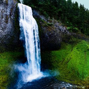 Превью обои водопад, мох, скала