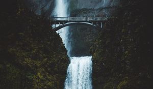Превью обои водопад, мост, скала, вода