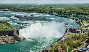 Превью обои водопад, ниагара, сверху, вид, пар, дорога