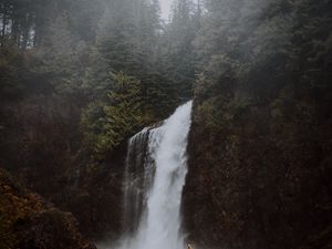 Превью обои водопад, обрыв, деревья, река, пейзаж