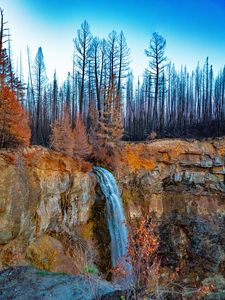 Превью обои водопад, обрыв, деревья, пейзаж, осень