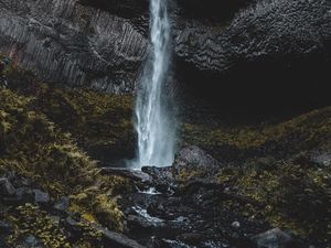 Превью обои водопад, обрыв, камни, вода, брызги