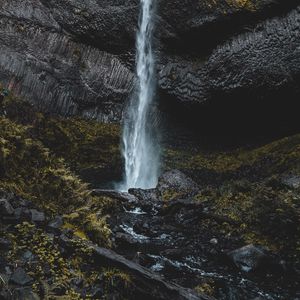 Превью обои водопад, обрыв, камни, вода, брызги