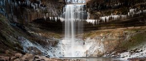 Превью обои водопад, обрыв, камни, вода, лед