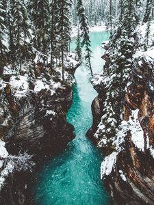 Превью обои водопад, обрыв, каньон, атабаска, канада