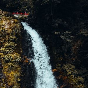 Превью обои водопад, обрыв, мост, природа