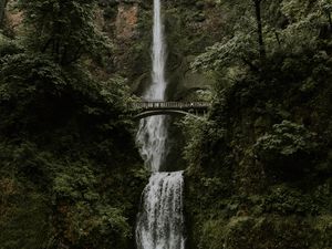 Превью обои водопад, обрыв, мост, деревья, вода