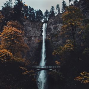 Превью обои водопад, обрыв, мост, деревья, вода