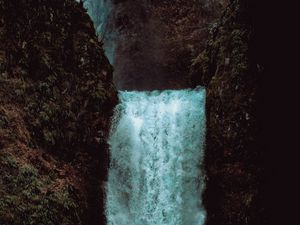 Превью обои водопад, обрыв, скала, вода