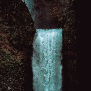 Превью обои водопад, обрыв, скала, вода